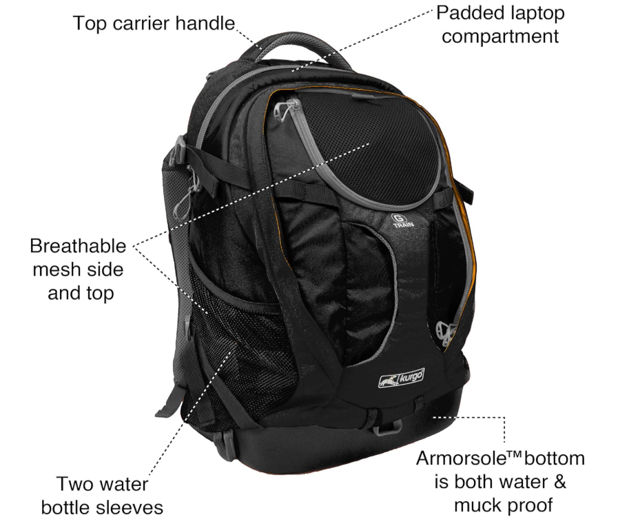 Kurgo G-Train - Dog Carrier Backpack for Small Pets - Cat & Dog Backpack for Hiking, Camping or Travel - Chest Straps & Hip Belt - Reflective - Two Water Bottle Sleeves - Waterproof Bottom (Black)