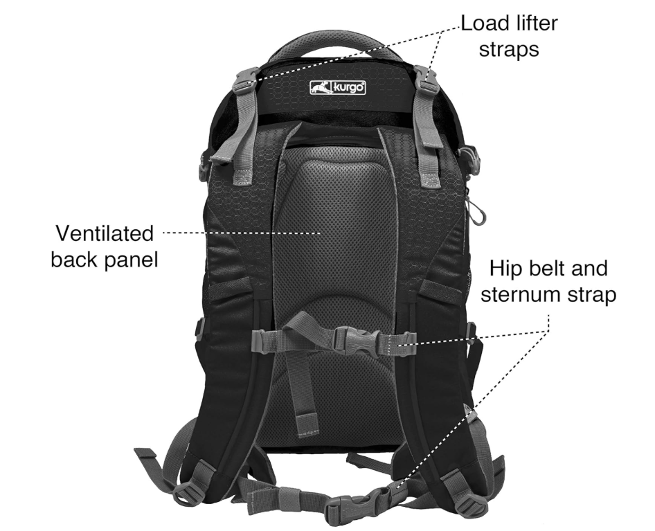 Kurgo G-Train - Dog Carrier Backpack for Small Pets - Cat & Dog Backpack for Hiking, Camping or Travel - Chest Straps & Hip Belt - Reflective - Two Water Bottle Sleeves - Waterproof Bottom (Black)